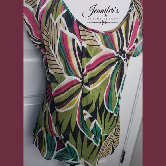 3/$25 Worthington Women's Floral Scoop Neck Cap Sleeve Blouse Size Large - Picture 5 of 12